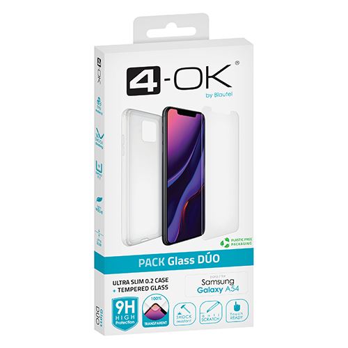 Capa 4-OK Ultra Slim 0.2 + Película Protetora de Ecrã Vidro Temperado Glass Dùo para Samsung Galaxy A54  - Transparente Hot on Sale