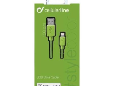 Cabo de Dados Cellularline Tipo A Lightning USB 2.0 1 mt Verde Online Sale